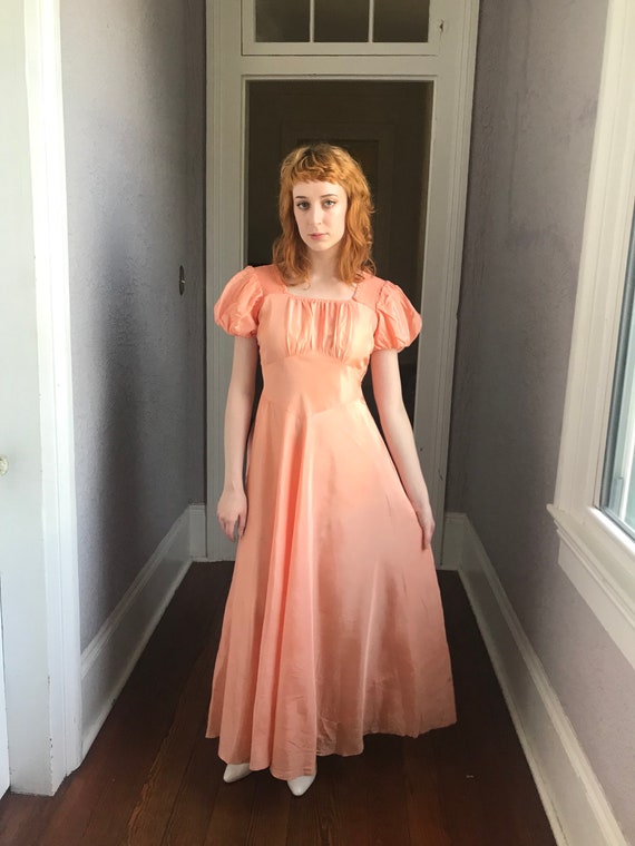 30's Vintage Peach Rayon Evening Gown Party Dress