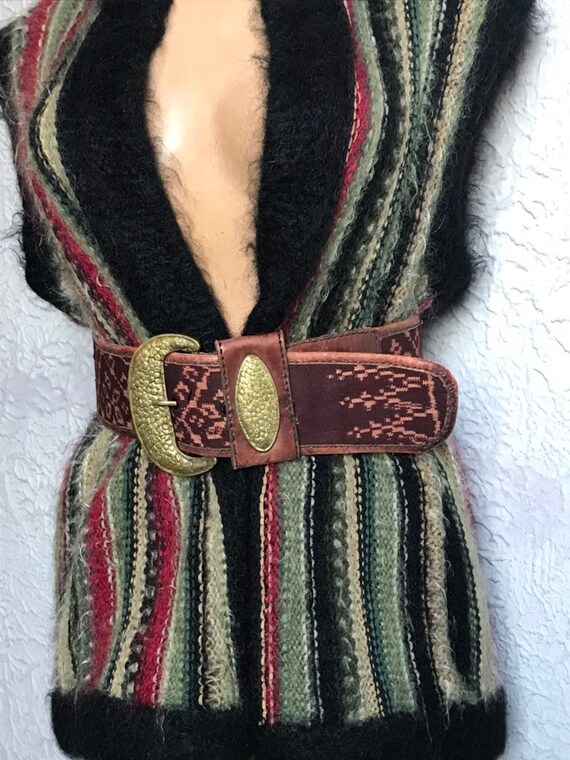 60's Vintage Antique Brass and Leather Belt huge b