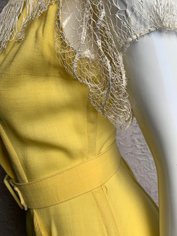 1930's Vintage Yellow Rayon Dress handmade lace m… - image 9