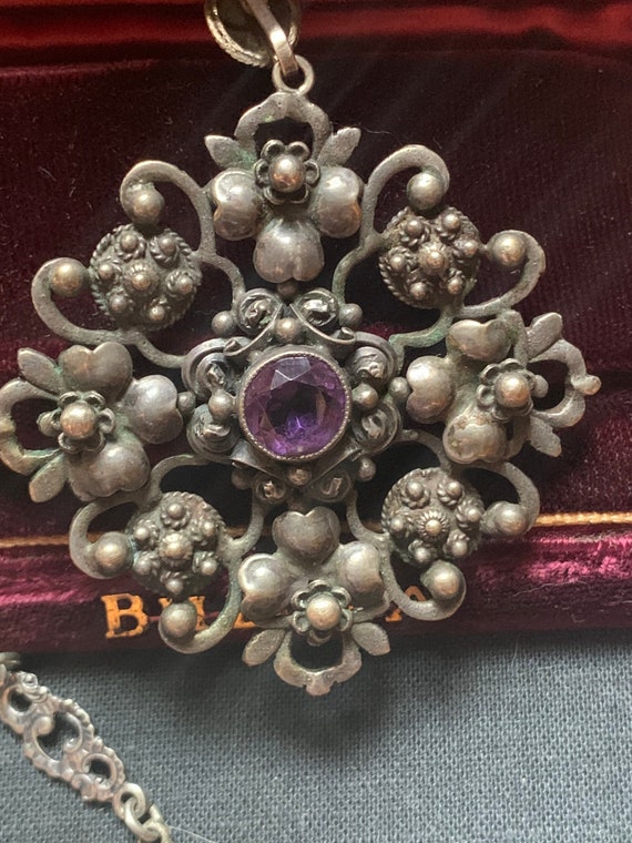 20's  Vintage Gothic Figural Amethyst Necklace Pe… - image 2