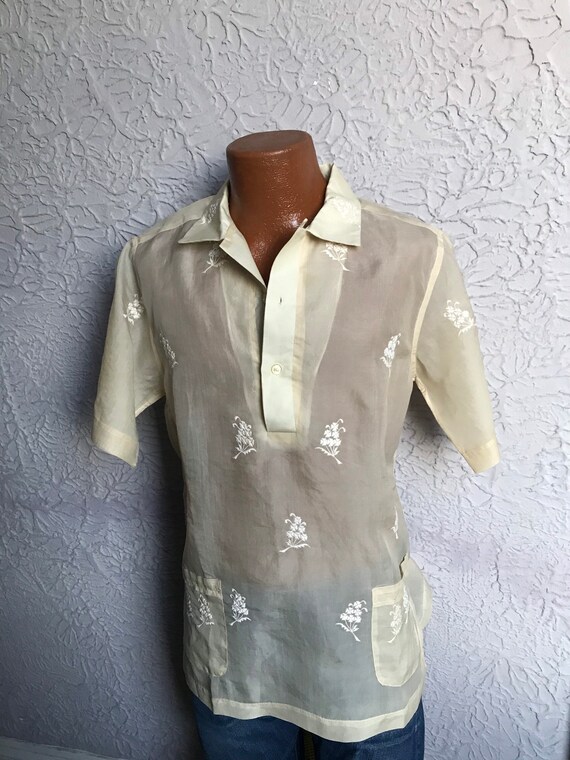 Vintage Men's Sheer Embroidered Barong Cabana Trop