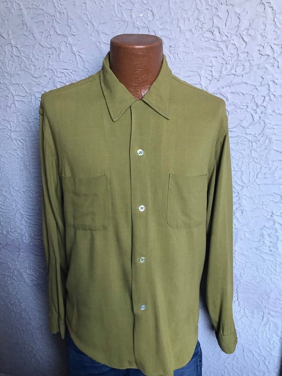 50's Vintage Men's Celery Green Windowpane Rayon G
