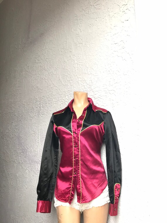70's Vintage Glam Satin Western Shirt Gold Lame tr