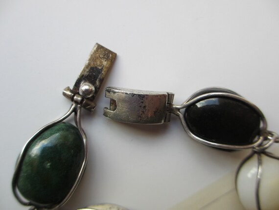 Vintage Natural Gemstone Mexican Sterling Bracelet - image 4