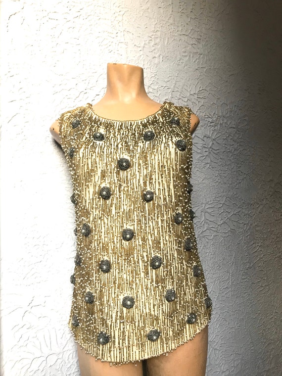 50’s Vintage Shimmy Hand Beaded Fancy Top medium
