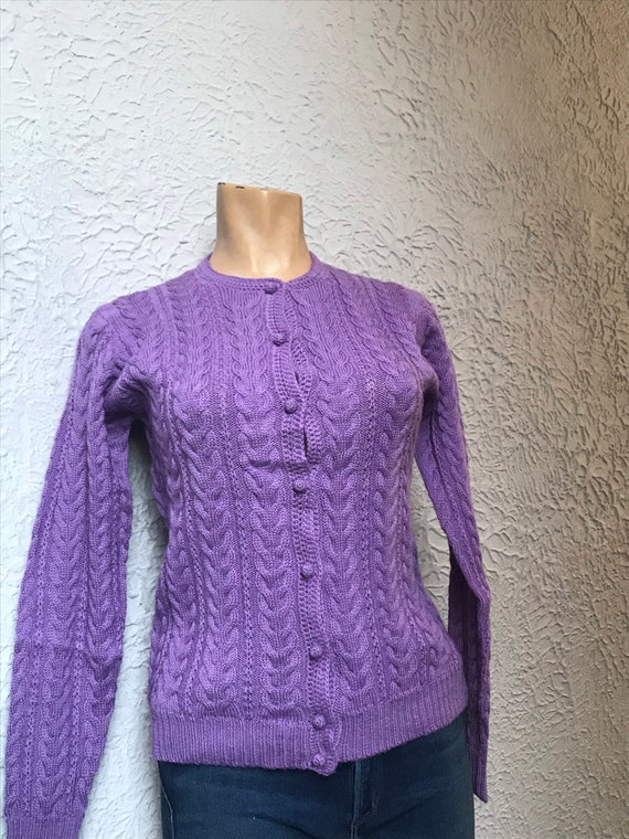 60's/70’s Vintage Cable Knit Lavender Wool Cardiga