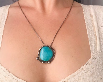Vintage Turquoise Pendant Necklace w/ Italian Sterling Chain