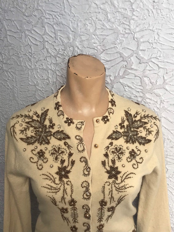 50's Vintage Beaded Cardigan Sweater Lambswool cas