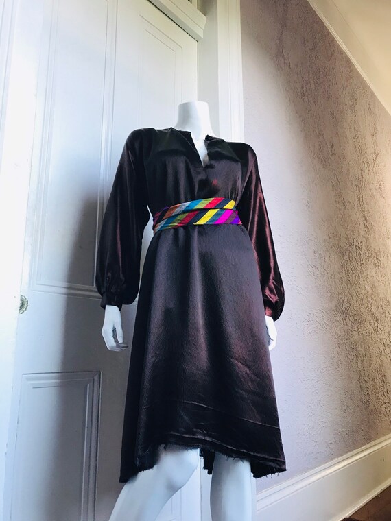 1970s Vintage Halston IV Satin Crepe Dress W/ Stri