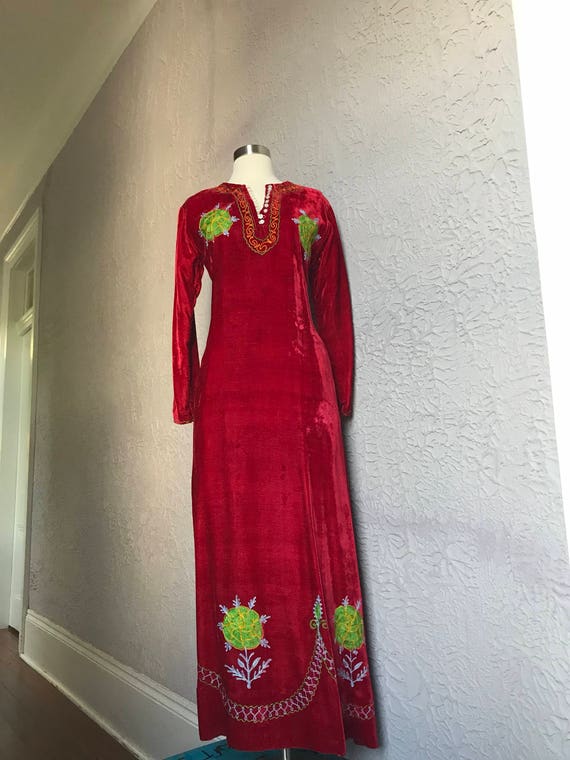 60's Vintage Hippie Red Velvet Hippie Maxi Dress C