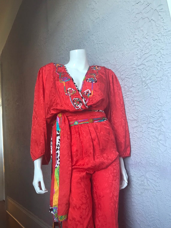 1980s Vintage Diane Freis Silk Damask Persimmon Ju