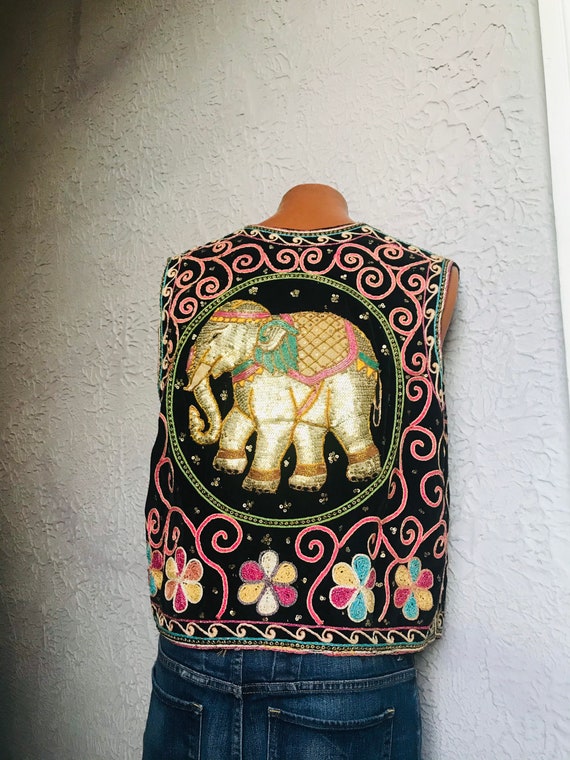 Vintage Men's Hippie Gypsy Embroidered Velvet Vest
