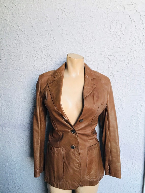 70's Vintage Fitted Leather Blazer Cocoa Brown Sm