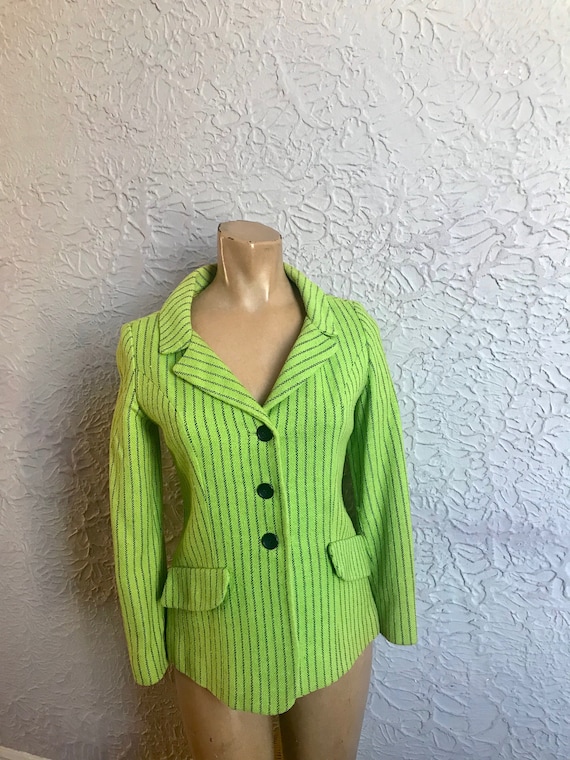 60's Vintage Young Edwardian Mod Lime Green Stripe