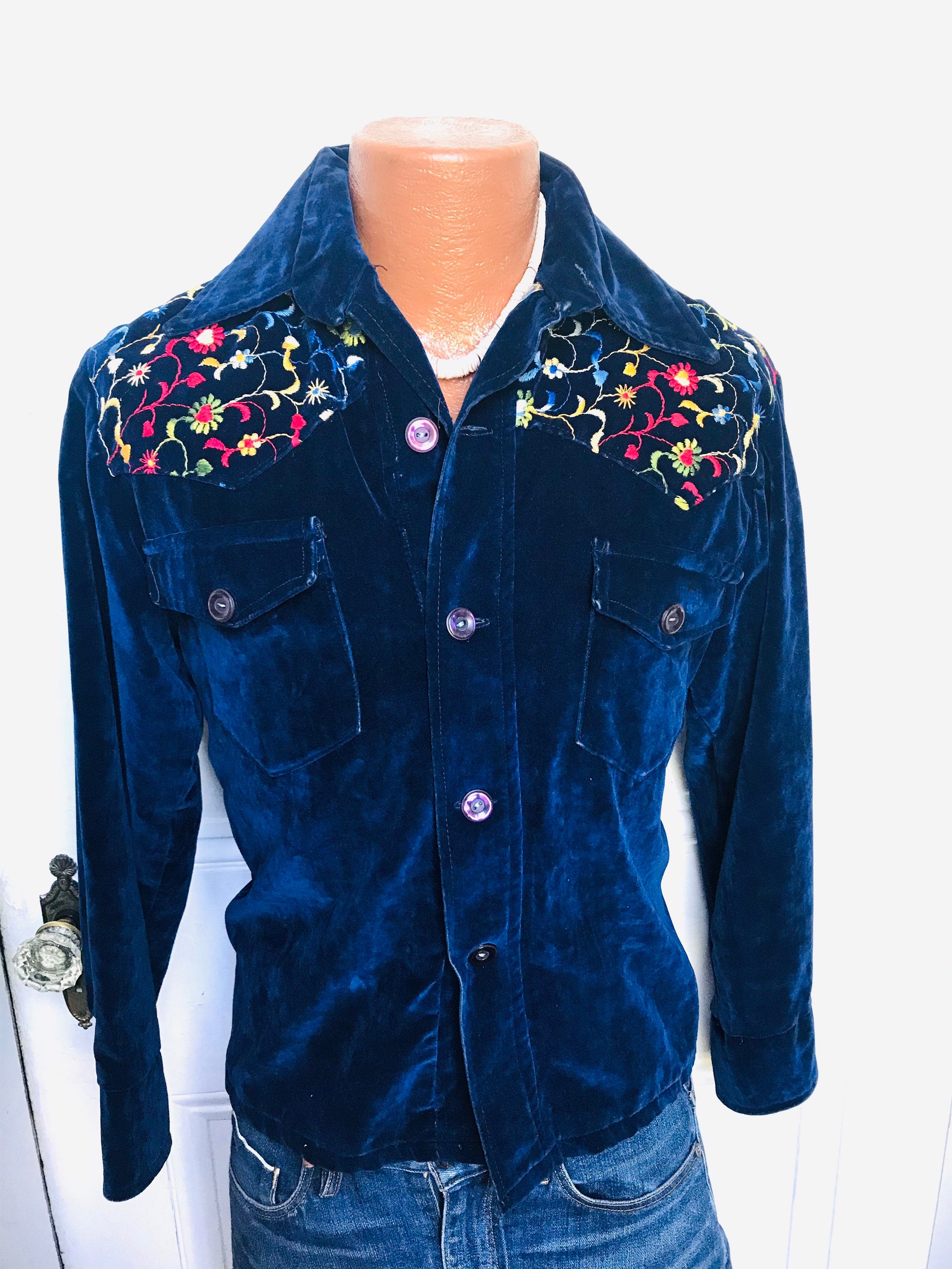 70's Vintage Men's Embroidered Velvet Jean Jacket Etsy
