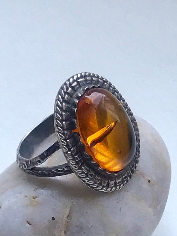 Vintage Baltic Amber Sterling Silver Ring Repousse' 7 1/4 | Etsy