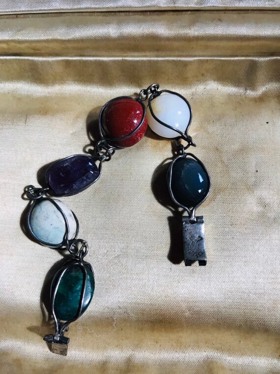 Vintage Natural Gemstone Mexican Sterling Bracelet - image 7