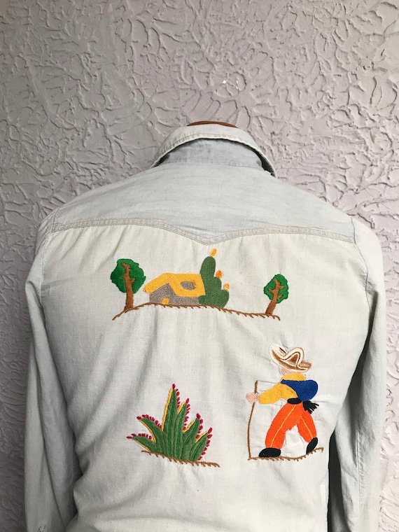 70's Vintage Men's Embroidered Hippie Western Shir