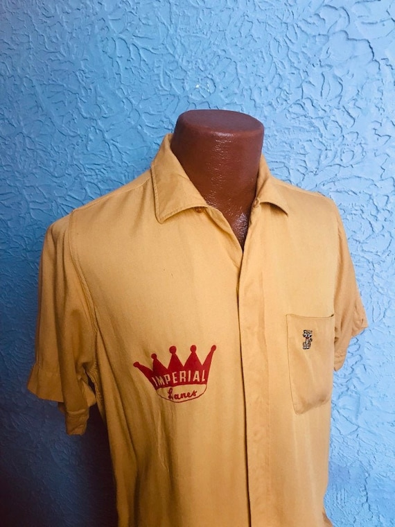 50s Vintage Men's Rayon Bowling Shirt embroidered