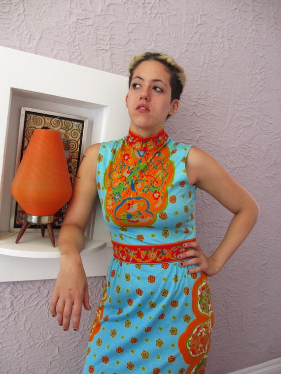 1960's Vintage Paganne Cotton knit Maxi Dress medi