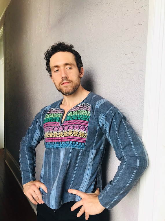 Vintage Men's Hippie Tribal Pullover Shirt Guatema