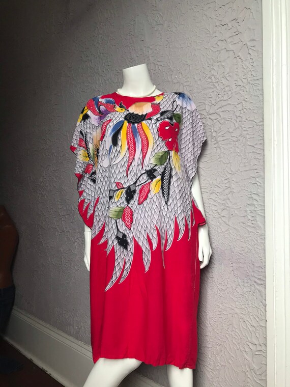 70's Vintage Bali Batik Rayon Dress Med/ large