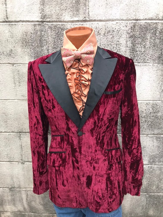 70's Vintage Men's Crushed Velvet Jacket Tux Jack… - image 1