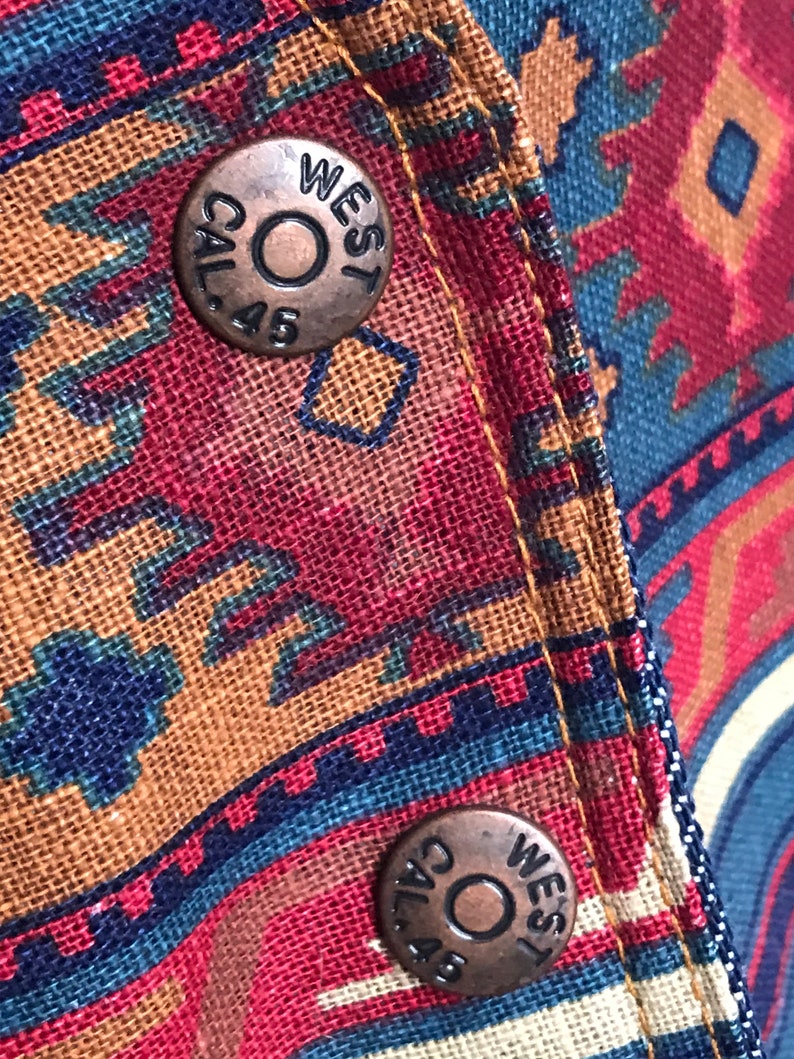 80/'s Vintage Southwestern Denim Vest Suede Leather Artisan Western Wear smmed