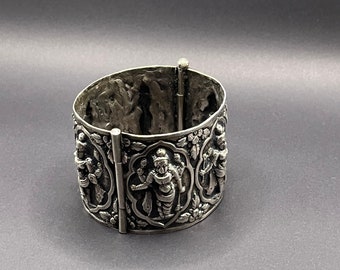 Heavy Antique Sterling Silver Heavy Wide  Bracelet Goddesses