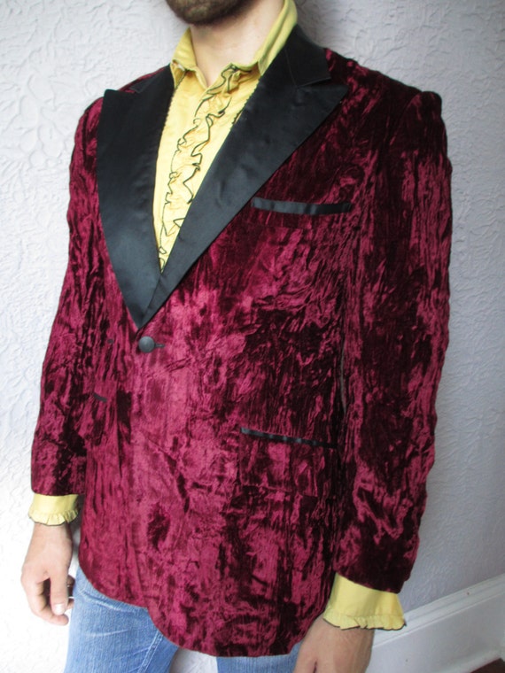 70's Vintage Men's Crushed Velvet Jacket Tux Jack… - image 4