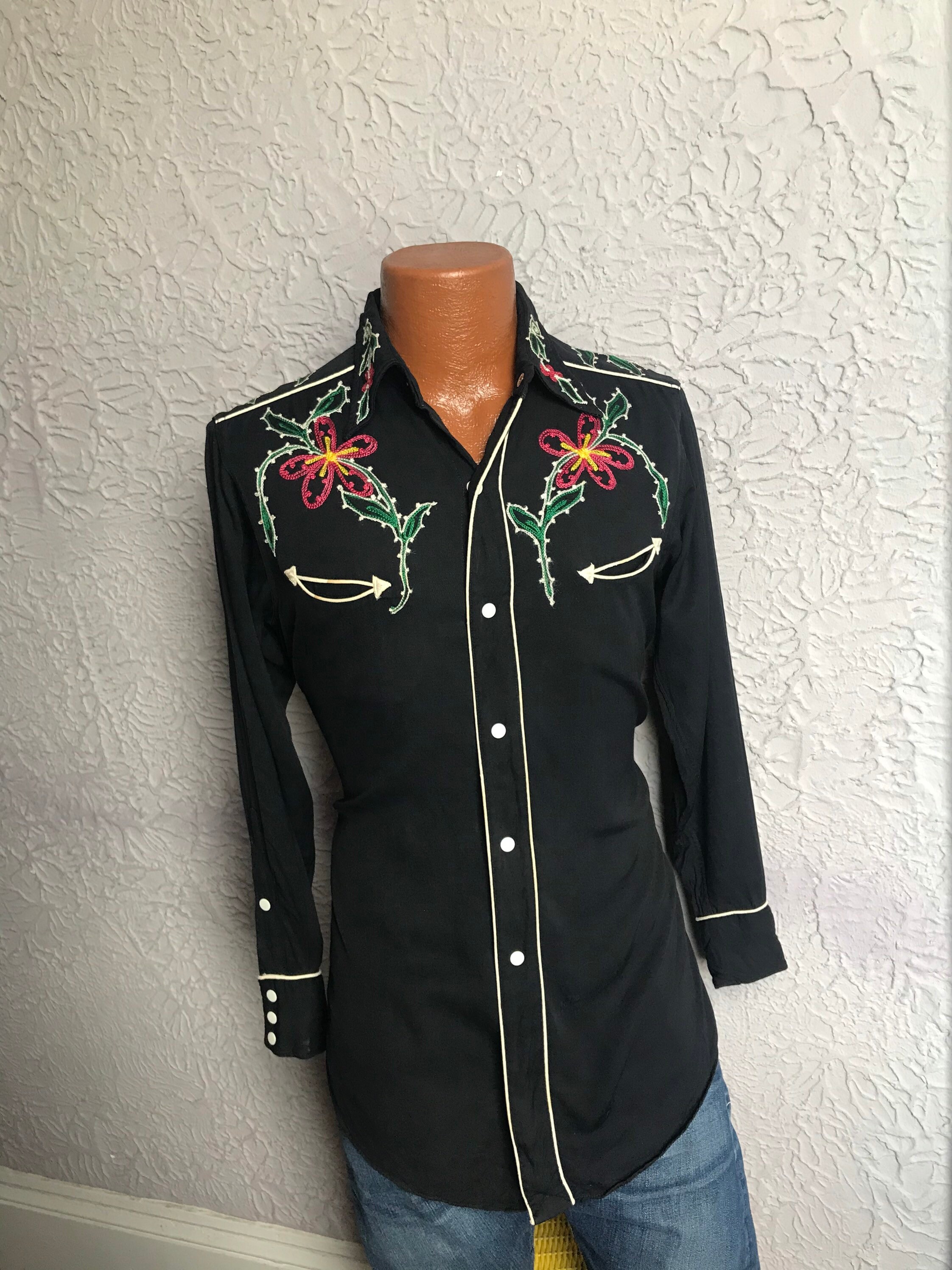 1950's Vintage Men's Rayon Embroidered Western Shirt | Etsy