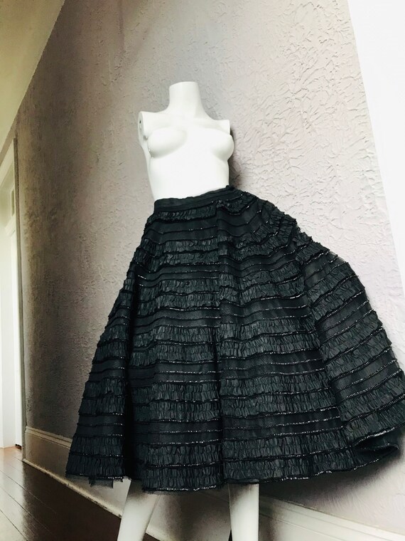 50’s Vintage Black Lace Taffeta Cadillac Circle Sk