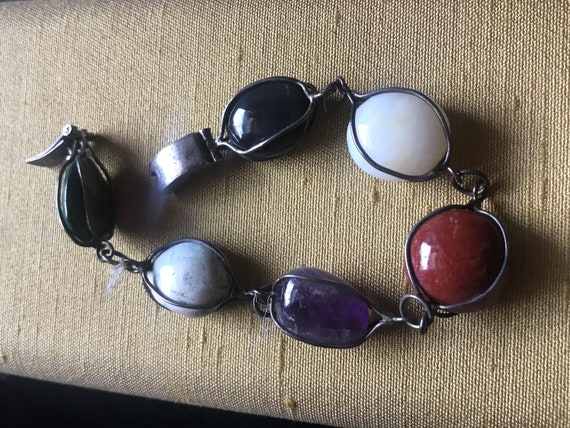 Vintage Natural Gemstone Mexican Sterling Bracelet - image 8