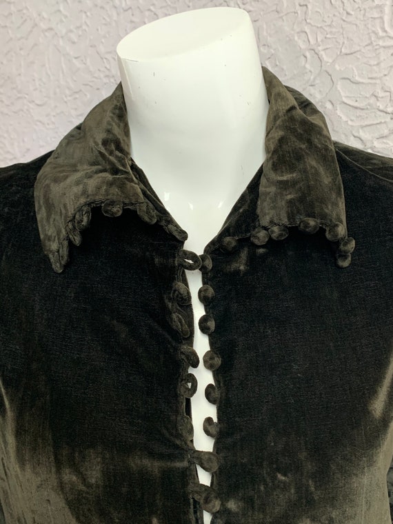 1920's Vintage Black Velvet Funnel Neck Dress Sm. - image 8