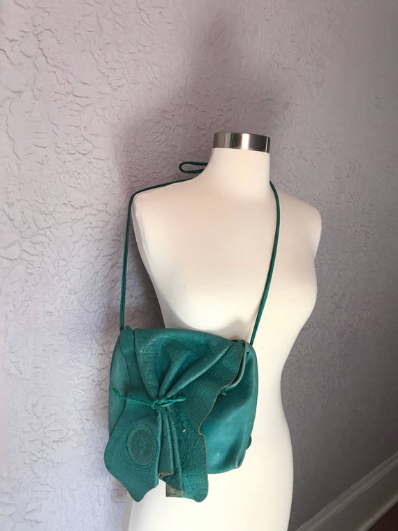 80s Vintage Carlos Falchi Crossbody Turquoise Leat