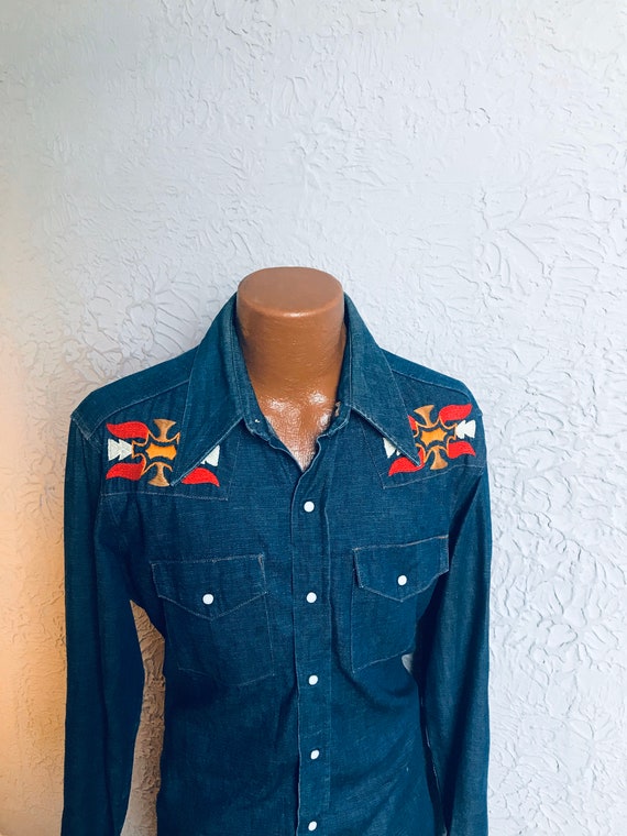 70's Vintage Men's Hand Embroidered Denim Western