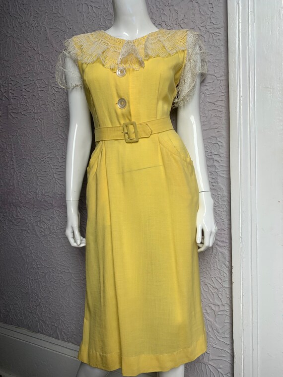 1930's Vintage Yellow Rayon Dress handmade lace m… - image 7