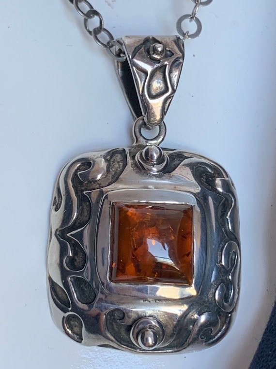 Vintage Sterling Silver Natural Amber Magical Amu… - image 3