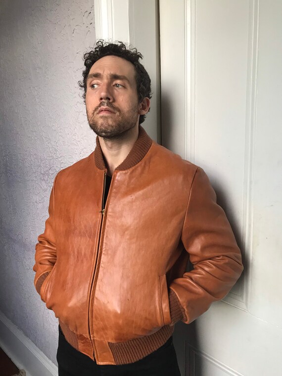 70's Vintage Men's Leather Bomber Jacket 30's styl