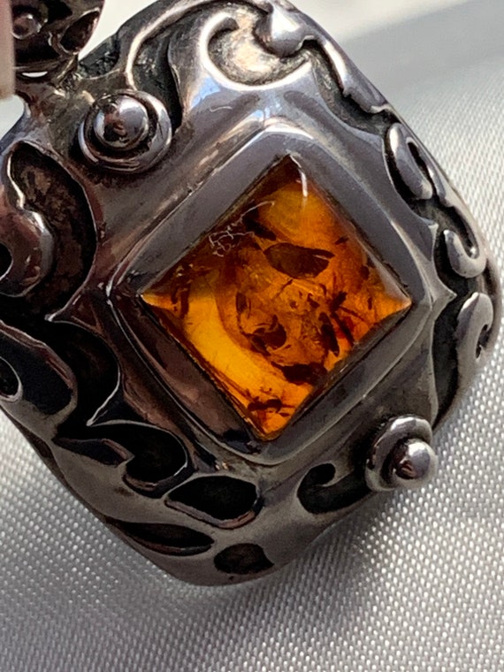 Vintage Sterling Silver Natural Amber Magical Amu… - image 4