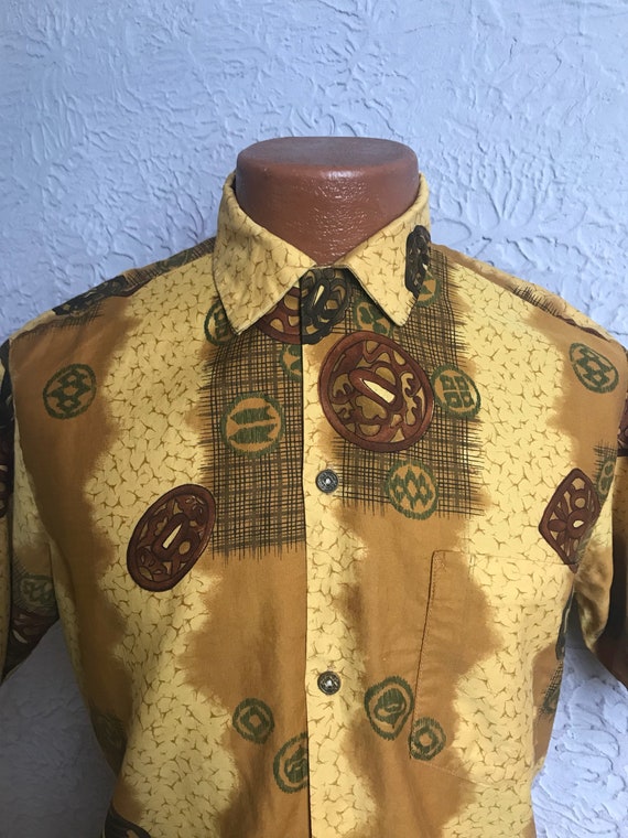 50's Vintage Tiki Print Hawaiian Shirt medium/larg