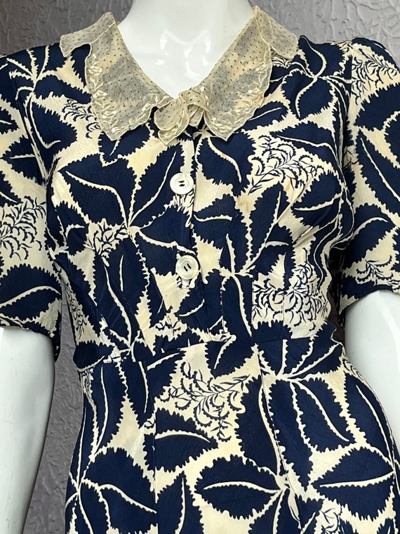 1930's Vintage Rayon Floral Print Dress Embroider… - image 10