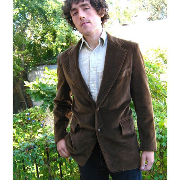 70s Men's Dark Brown Velvet Blazer Jacket sz 40 slim long