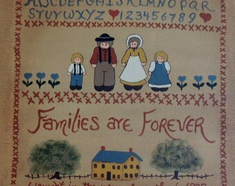 Primitive Hand painted Picture on Canvas / Families are Forever / Folk Art Painting / Painted Sampler on Canvas