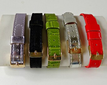 Vintage Faux Leather Bracelets with Buckles – Set of 5 / Faux Leather Crocodile Bracelets / 70s Hippie Boho Jewelry