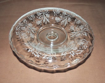 Vintage Etched Glass Serving Bowl with Floral Design / Etched Glass Compote Bowl / Etched Glass Pedestal Serving Bowl / Glass Fruit Bowl