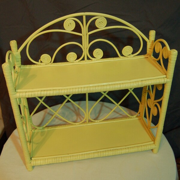 Vintage Yellow Wicker Shelf