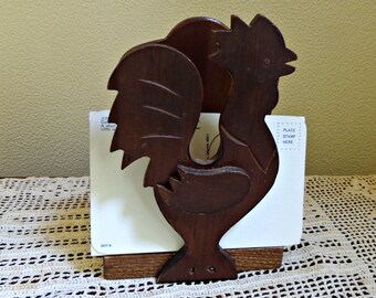 Folk Art Chicken Napkin Holder / Vintage Wood Chicken Letter Holder / Wood Folk Art / Primitive Wood Chicken / Rustic Wood Mail Holder