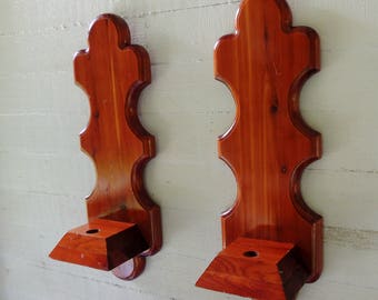 Wood Candle Sconces / Pair of Wood Sconces / Candle Sconce / Vintage Wood Sconce / Wood Shelf / Display Shelf / Home Decor / Wood Sconce