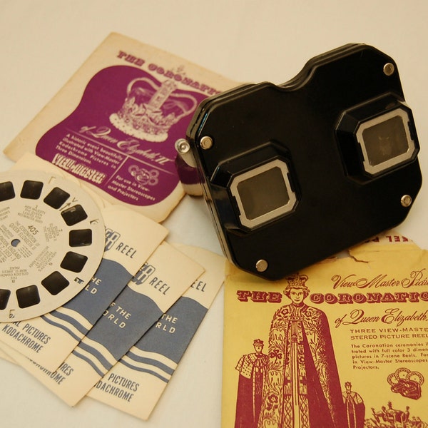 Vintage Viewmaster / Sawyer Bakelite Model C / Queen Elizabeth Coronation Reels / Vntage Toy / Collectible Toy